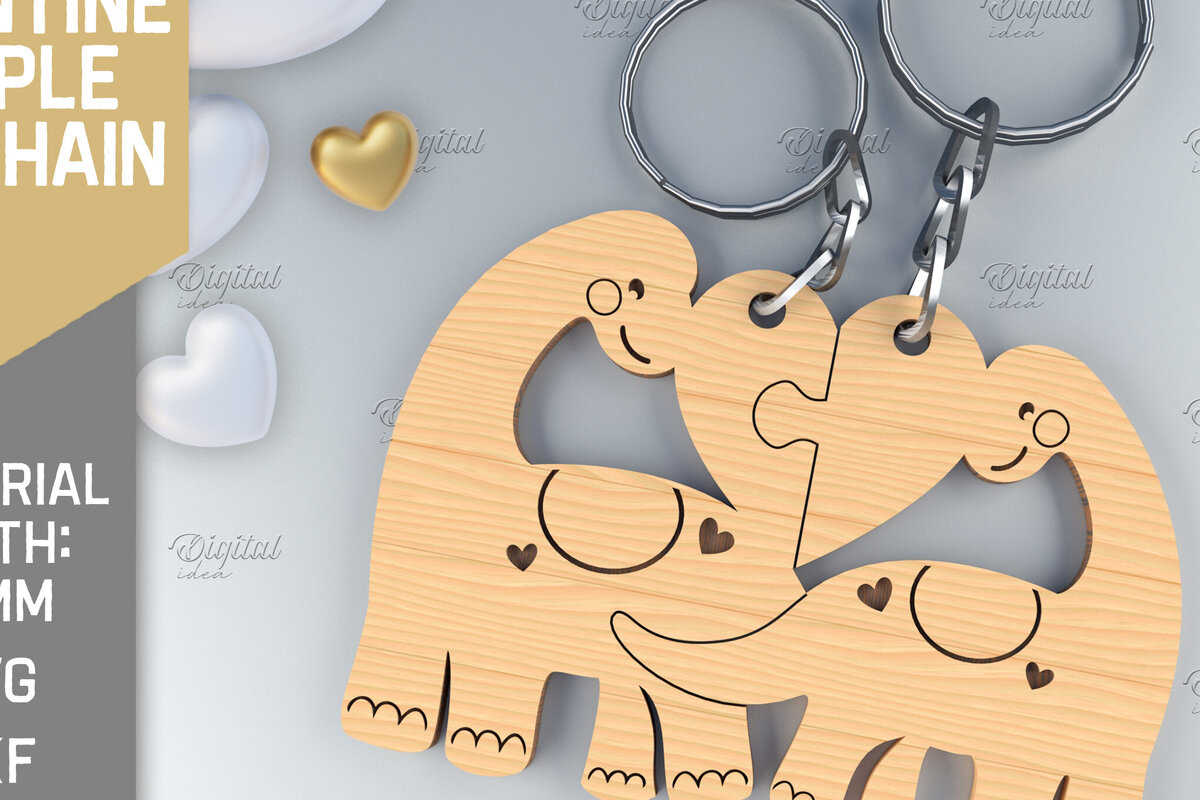 Σετ των 3 Intra απο ξύλο plywood 3mm-4mm πάχος – Μπρελόκ για ζευγάρια Αγίου Βαλεντίνου. Dino Δίασταση  5x5 cm INTRAFABR-84105790