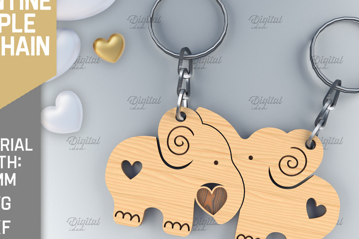 Σετ των 3 Intra απο ξύλο plywood 3mm-4mm πάχος – Μπρελόκ για ζευγάρια Αγίου Βαλεντίνου. Ελέφαντας Δίασταση  5x5 cm INTRAFABR-84106412