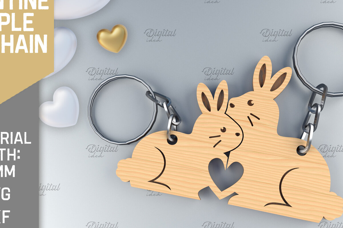 Σετ των 3 Intra απο ξύλο plywood 3mm-4mm πάχος – Μπρελόκ για ζευγάρια Αγίου Βαλεντίνου. Κουνέλια Δίασταση  5x5 cm INTRAFABR-84105625