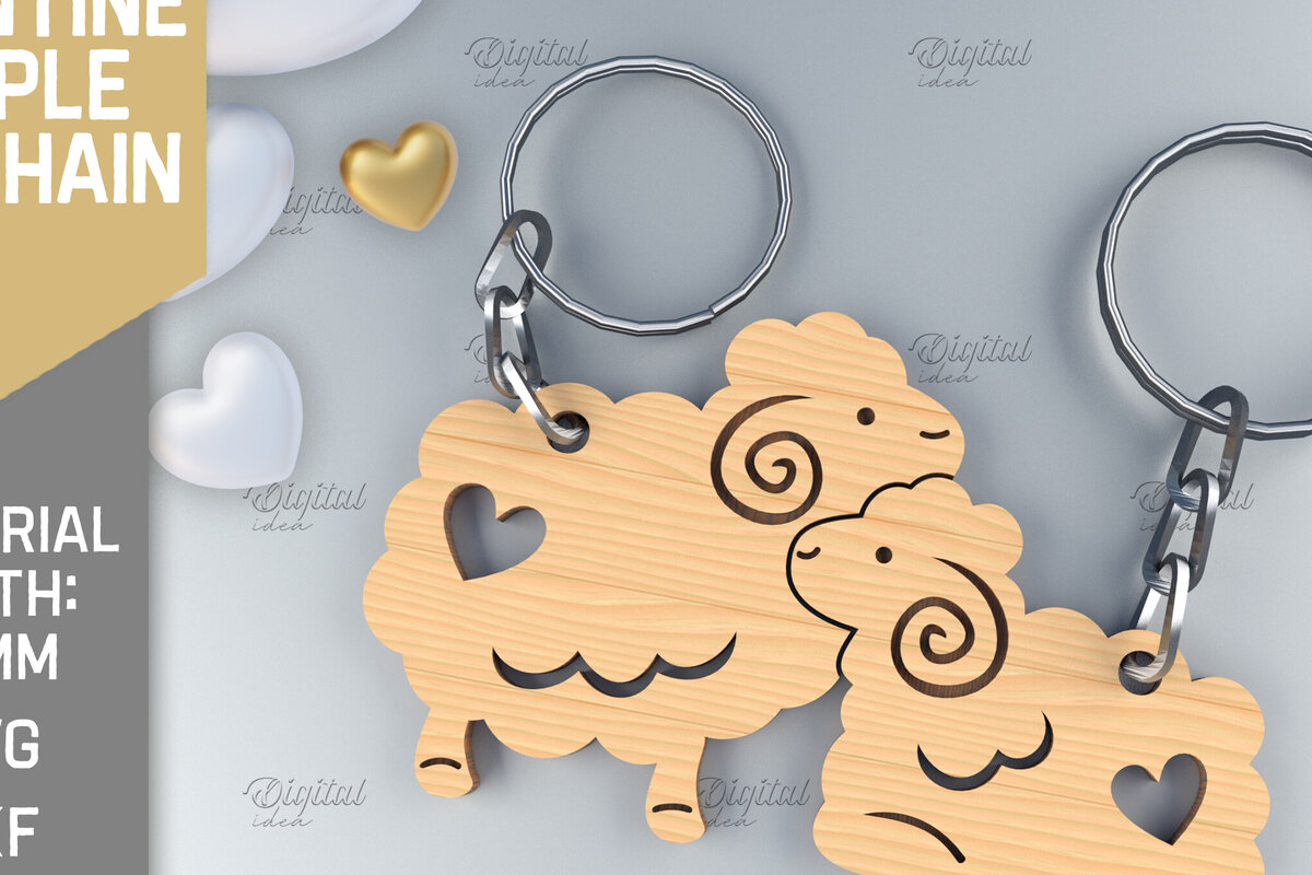 Σετ των 3 Intra απο ξύλο plywood 3mm-4mm πάχος – Μπρελόκ για ζευγάρια Αγίου Βαλεντίνου. Πρόβατα Δίασταση  5x5 cm INTRAFABR-84106606