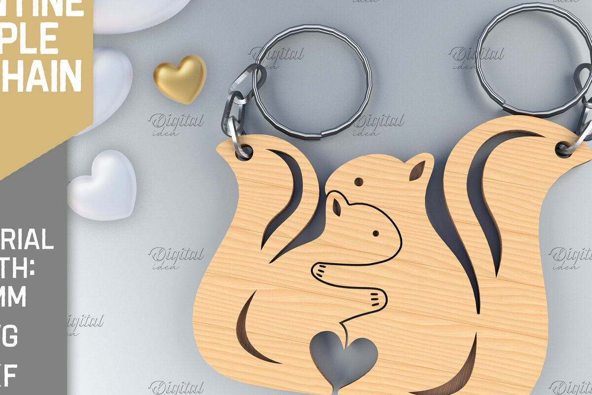 Σετ των 3 Intra απο ξύλο plywood 3mm-4mm πάχος – Μπρελόκ για ζευγάρια Αγίου Βαλεντίνου. Σκίουρος Δίασταση  5x5 cm INTRAFABR-84106331