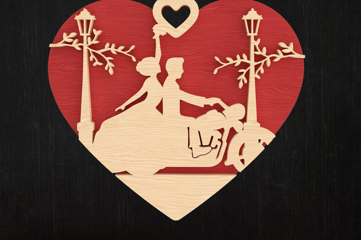 Σετ των 2 Intra απο ξύλο plywood 3mm-4mm πάχος – Ζευγάρι Αγίου Βαλεντίνου σε σκούτερ Δίασταση  20x20 cm INTRAFABR-113317249