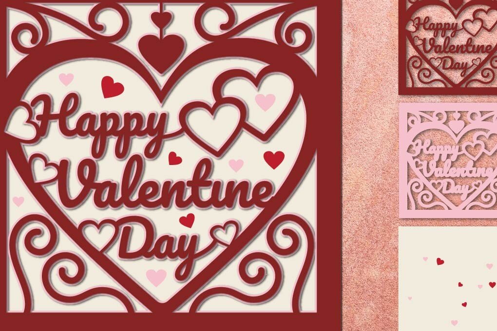 Σετ των 2 Intra απο ξύλο plywood 3mm-4mm πάχος – Κάρτα για την Ημέρα του Αγίου Βαλεντίνου - Πολυεπίπεδη κοπή χαρτιού Δίασταση  20x20 cm INTRAFABR-52886429