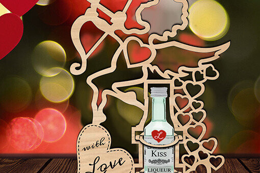 Σετ των 2 Intra απο ξύλο plywood 3mm-4mm πάχος – Θήκη μπιμπερό αγγέλου Έρως για την ημέρα του Αγίου Βαλεντίνου Δίασταση  20x20 cm INTRAFABR-103594517