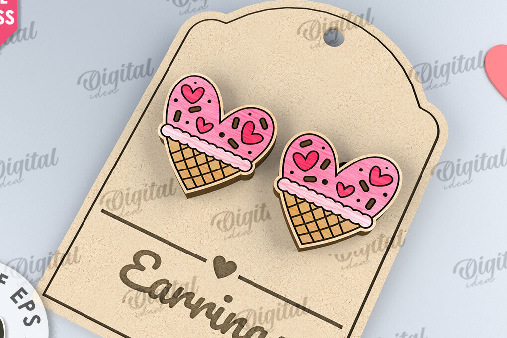 Σετ των 3 Intra απο ξύλο plywood 3mm-4mm πάχος – Σκουλαρίκια για την ημέρα του Αγίου Βαλεντίνου  κοπής με λέιζερ Δίασταση  5x5 cm INTRAFABR-110109334