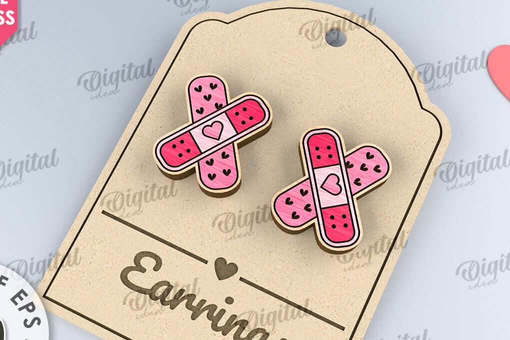 Σετ των 3 Intra απο ξύλο plywood 3mm-4mm πάχος – Σκουλαρίκια για την ημέρα του Αγίου Βαλεντίνου  κοπής με λέιζερ Δίασταση  5x5 cm INTRAFABR-110109201