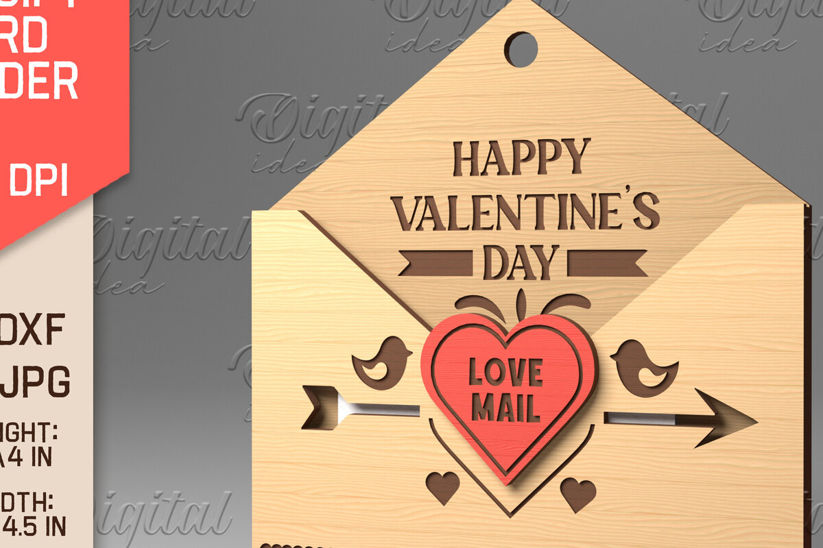 Σετ των 2 Intra απο ξύλο plywood 3mm-4mm πάχος – Κάτοχος δωροκάρτας με φάκελο για την ημέρα του Αγίου Βαλεντίνου Δίασταση  20x20 cm INTRAFABR-84070470