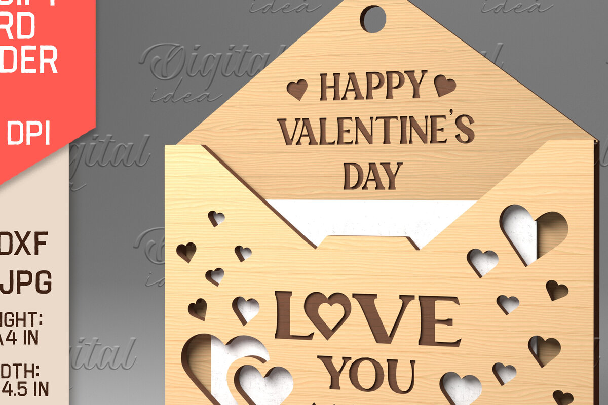 Σετ των 2 Intra απο ξύλο plywood 3mm-4mm πάχος – Κάτοχος δωροκάρτας με φάκελο για την ημέρα του Αγίου Βαλεντίνου Δίασταση  20x20 cm INTRAFABR-84070000