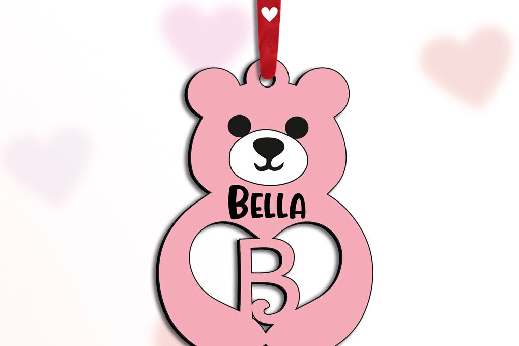 Σετ των 2 Intra απο ξύλο plywood 3mm-4mm πάχος – Δώρο για την ημέρα του Αγίου Βαλεντίνου Letter B Love Bear Δίασταση  20x20 cm INTRAFABR-115168292