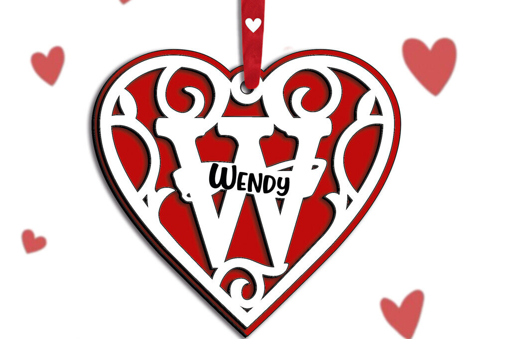 Σετ των 2 Intra απο ξύλο plywood 3mm-4mm πάχος – Μονόγραμμα Ημέρα του Αγίου Βαλεντίνου Γράμμα W Love Δίασταση  20x20 cm INTRAFABR-115467143