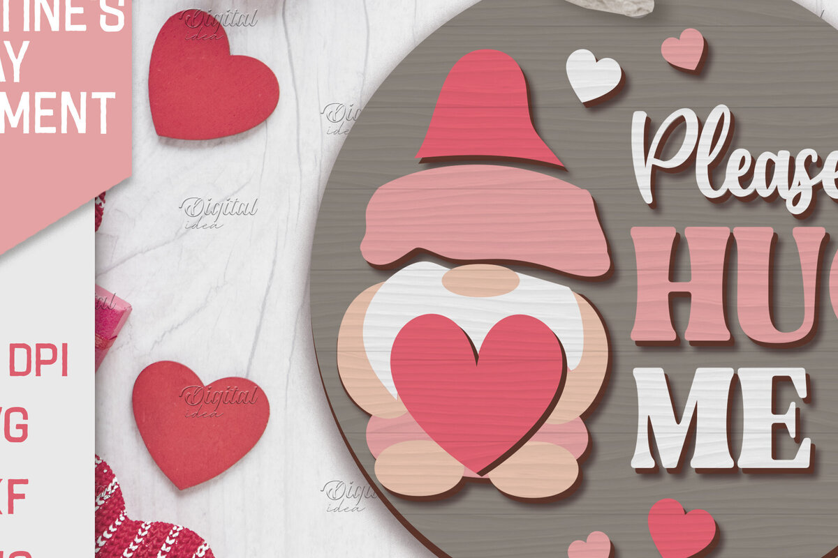 Σετ των 2 Intra απο ξύλο plywood 3mm-4mm πάχος – Λέιζερ στολίδι για την ημέρα του Αγίου Βαλεντίνου. Gnome Δίασταση  20x20 cm INTRAFABR-85707399