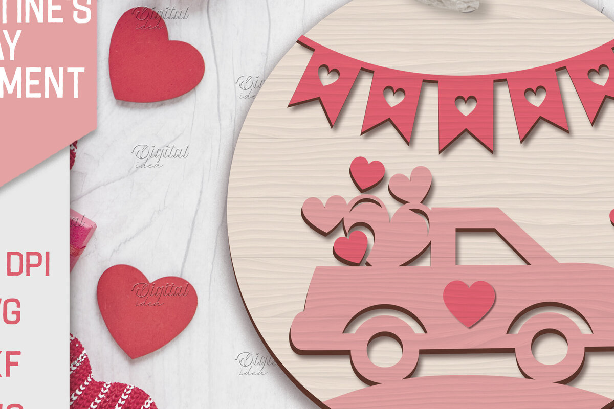 Σετ των 2 Intra απο ξύλο plywood 3mm-4mm πάχος – Λέιζερ στολίδι για την ημέρα του Αγίου Βαλεντίνου. Φορτηγό Δίασταση  20x20 cm INTRAFABR-85707185