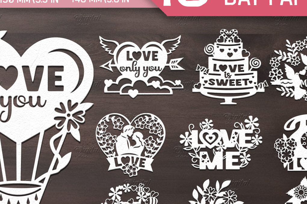 Σετ των 2 Intra απο ξύλο plywood 3mm-4mm πάχος – Χαρτόκοψη για την ημέρα του Αγίου Βαλεντίνου. Αποσπάσματα αγάπης Δίασταση  20x20 cm INTRAFABR-85772137