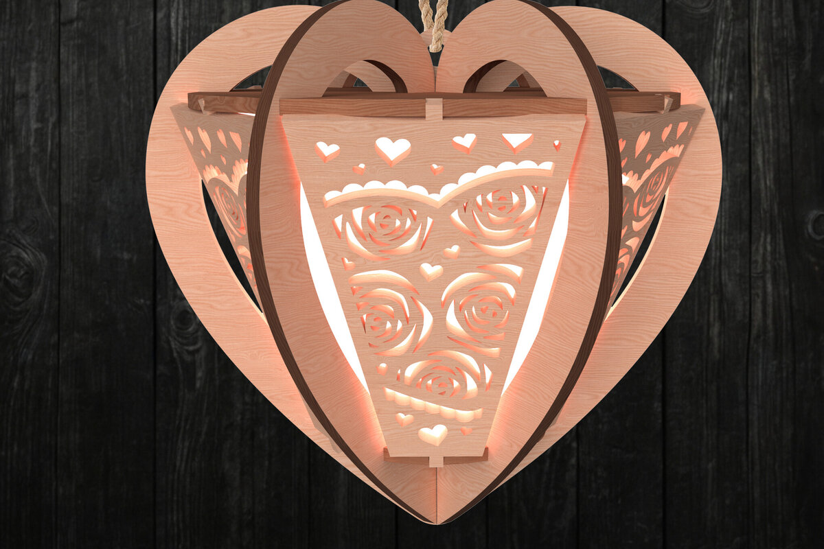Σετ των 2 Intra απο ξύλο plywood 3mm-4mm πάχος – Φανάρι με ροζ καρδιά για την ημέρα του Αγίου Βαλεντίνου Δίασταση  20x20 cm INTRAFABR-112203096