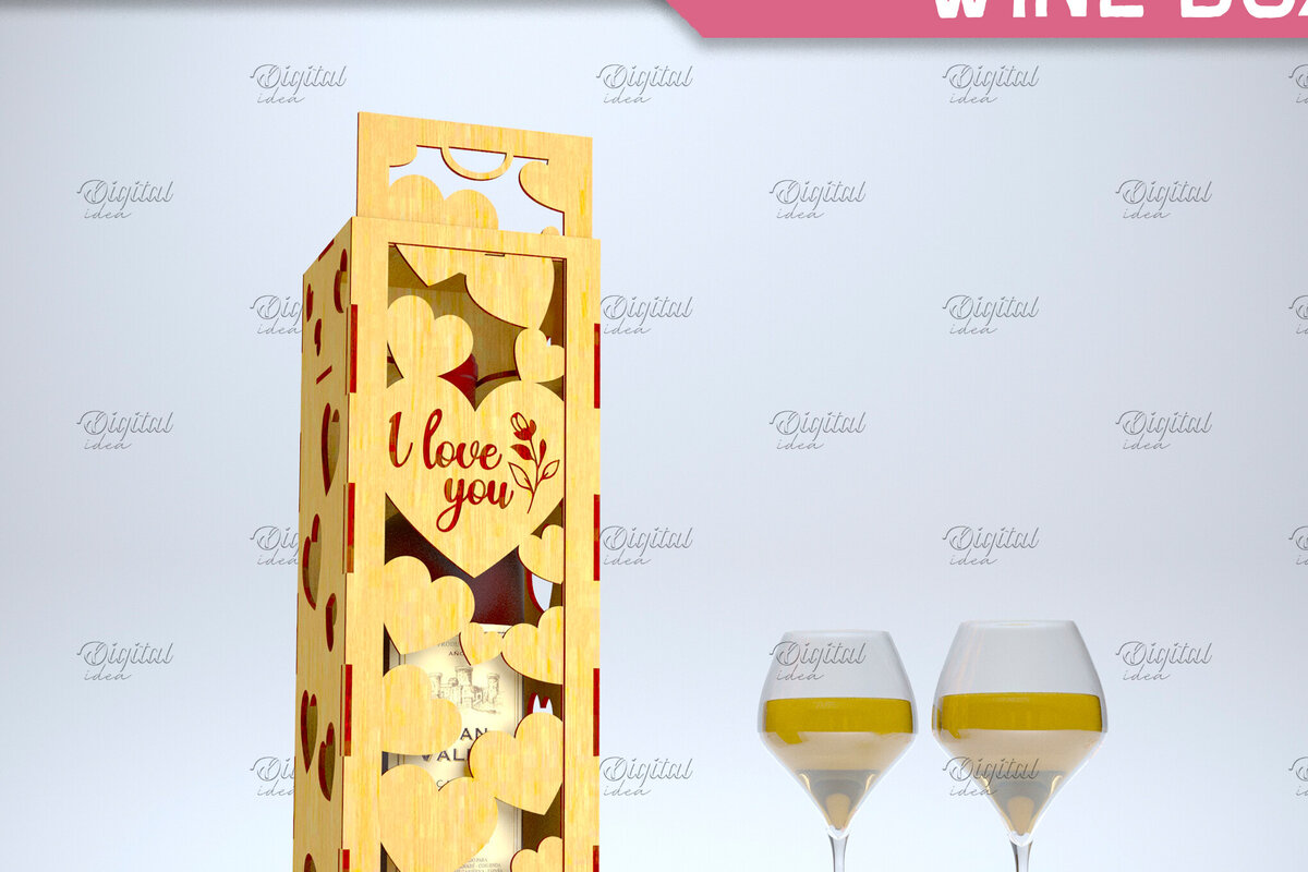 Σετ των 2 Intra απο ξύλο plywood 3mm-4mm πάχος – Valentine Day Wine Box. 3D LaserCut Δίασταση  20x20 cm INTRAFABR-84294144