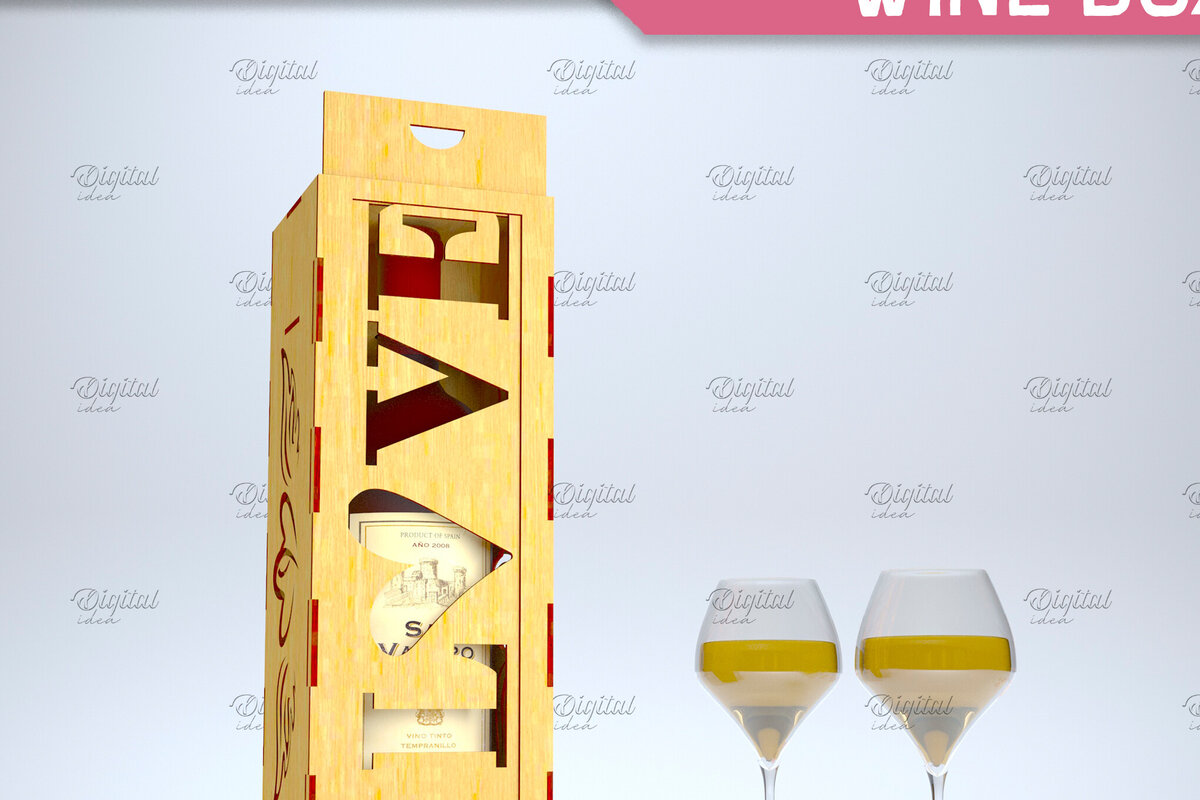Σετ των 2 Intra απο ξύλο plywood 3mm-4mm πάχος – Valentine Day Wine Box. 3D LaserCut Δίασταση  20x20 cm INTRAFABR-84294360
