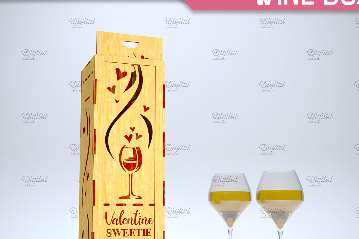 Σετ των 2 Intra απο ξύλο plywood 3mm-4mm πάχος – Valentine Day Wine Box. 3D LaserCut Δίασταση  20x20 cm INTRAFABR-84294420