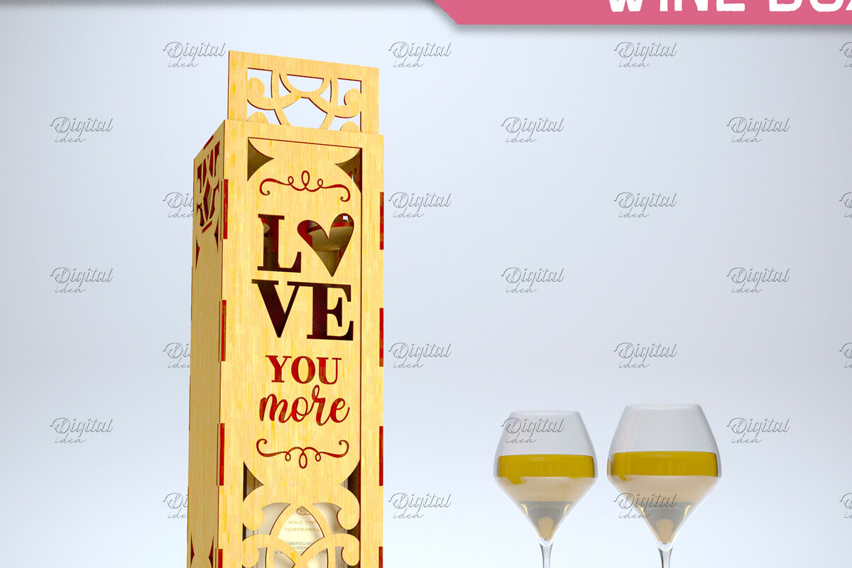 Σετ των 2 Intra απο ξύλο plywood 3mm-4mm πάχος – Valentine Day Wine Box. 3D LaserCut Δίασταση  20x20 cm INTRAFABR-84294549