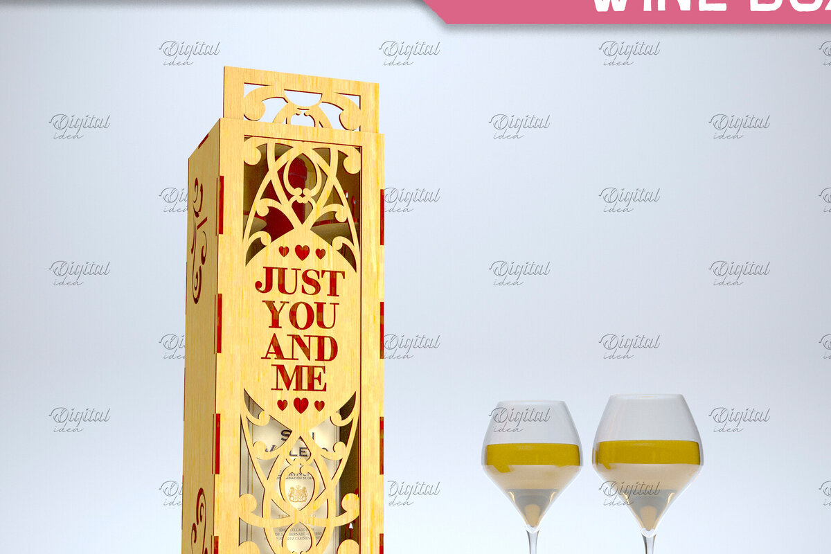 Σετ των 2 Intra απο ξύλο plywood 3mm-4mm πάχος – Valentine Day Wine Box. 3D LaserCut Δίασταση  20x20 cm INTRAFABR-84294611