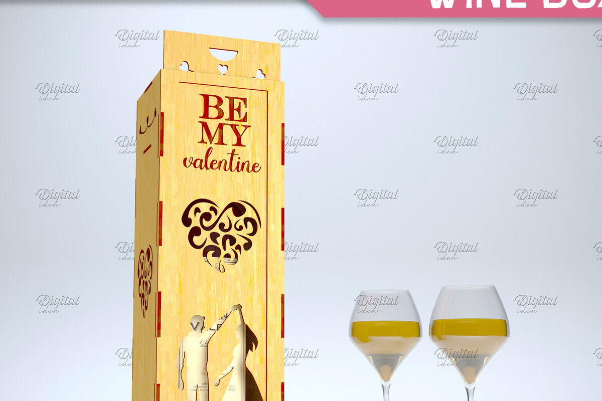 Σετ των 2 Intra απο ξύλο plywood 3mm-4mm πάχος – Valentine Day Wine Box. 3D LaserCut Δίασταση  20x20 cm INTRAFABR-84294680