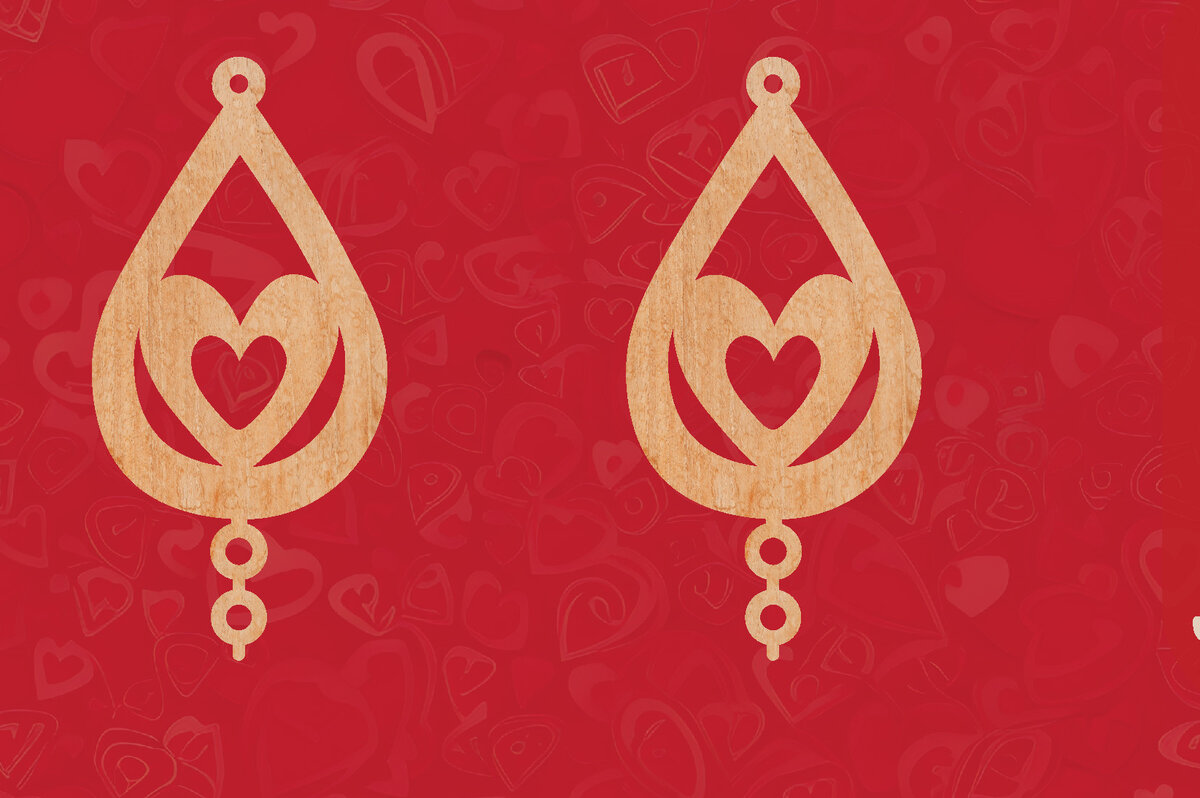 Σετ των 3 Intra απο ξύλο plywood 3mm-4mm πάχος – Σκουλαρίκια Valentine Δίασταση  5x5 cm INTRAFABR-57535148