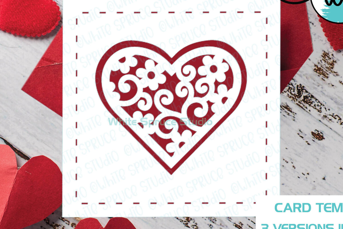 Σετ των 2 Intra απο ξύλο plywood 3mm-4mm πάχος – Πρότυπο κάρτας καρδιών Floral Αγίου Βαλεντίνου Δίασταση  20x20 cm INTRAFABR-112900693