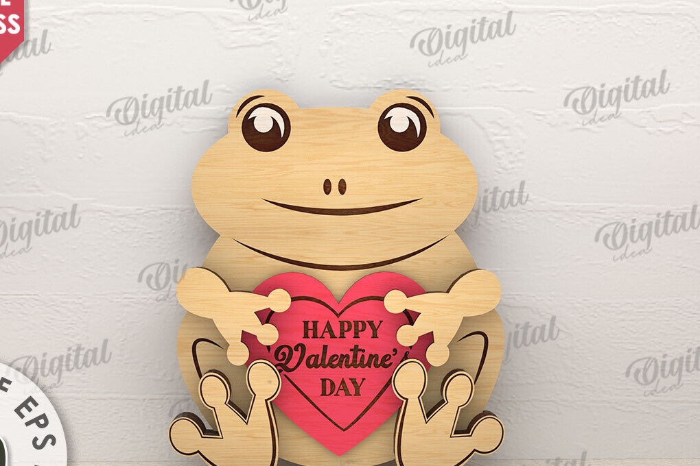 Σετ των 2 Intra απο ξύλο plywood 3mm-4mm πάχος – Βάτραχος Αγίου Βαλεντίνου με καρδιάς Δίασταση  20x20 cm INTRAFABR-114206005