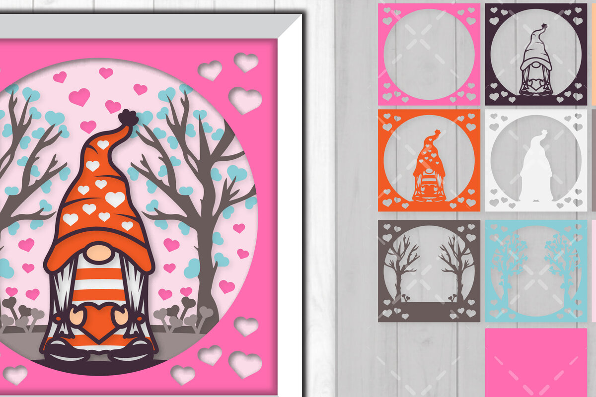 Σετ των 2 Intra απο ξύλο plywood 3mm-4mm πάχος – Valentine Gnome 3D Shadow Box Δίασταση  20x20 cm INTRAFABR-88359118