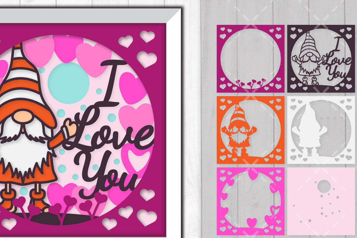 Σετ των 2 Intra απο ξύλο plywood 3mm-4mm πάχος – Valentine Gnome 3D Shadow Box Δίασταση  20x20 cm INTRAFABR-88359363