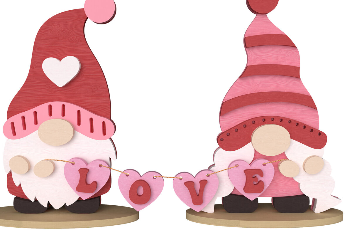 Σετ των 2 Intra απο ξύλο plywood 3mm-4mm πάχος – Valentine Gnome Ζευγάρι 3D διακόσμηση Δίασταση  20x20 cm INTRAFABR-111650311
