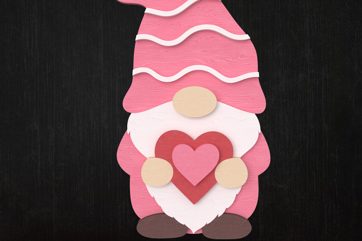 Σετ των 2 Intra απο ξύλο plywood 3mm-4mm πάχος – Valentine Gnome Holding Heart Δίασταση  20x20 cm INTRAFABR-111422241