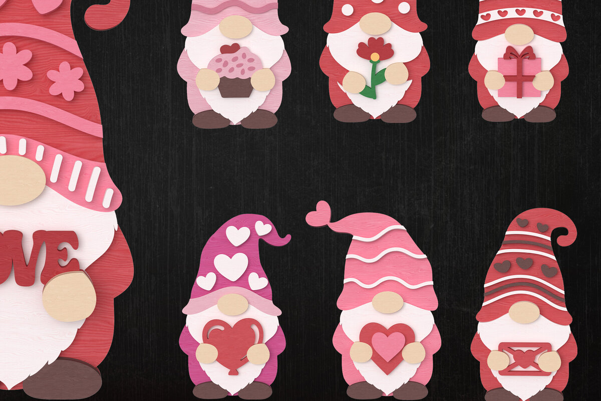 Σετ των 2 Intra απο ξύλο plywood 3mm-4mm πάχος – Valentine Gnome Love Bundle Δίασταση  20x20 cm INTRAFABR-111422541