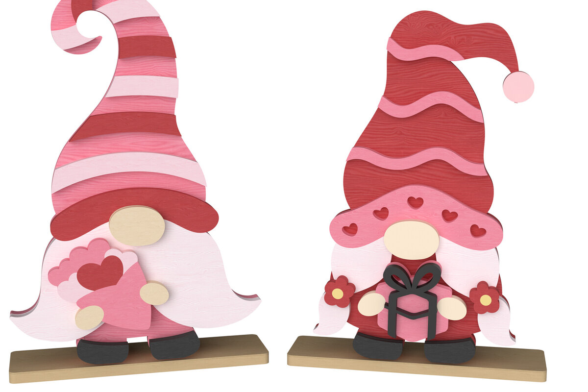 Σετ των 2 Intra απο ξύλο plywood 3mm-4mm πάχος – Valentine Gnome Ζεύγος με δώρα Δίασταση  20x20 cm INTRAFABR-111650445