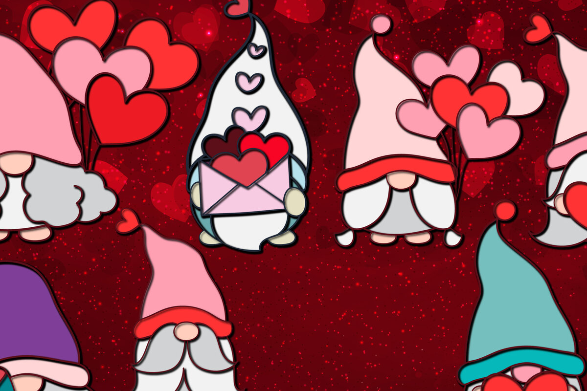 Σετ των 2 Intra απο ξύλο plywood 3mm-4mm πάχος – Πακέτο αρχείου αποκοπής Valentine Gnome Δίασταση  20x20 cm INTRAFABR-23387569