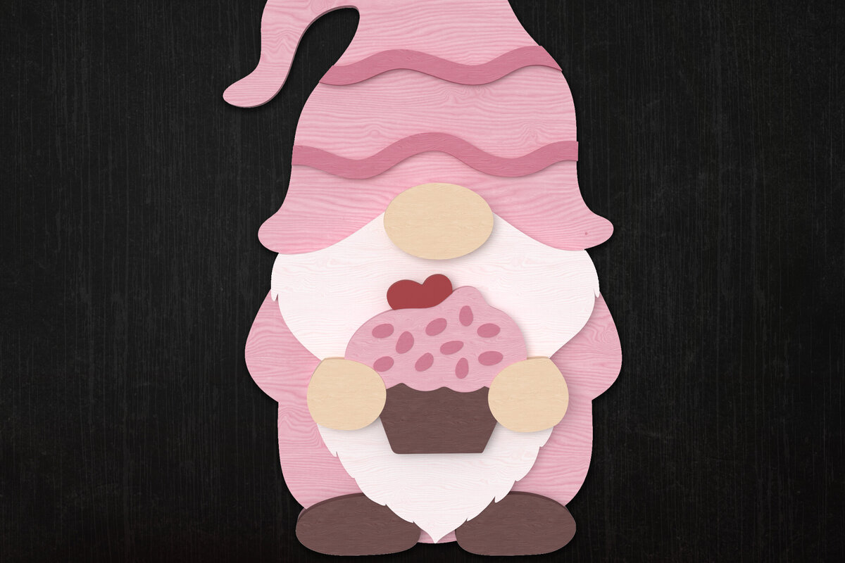 Σετ των 2 Intra απο ξύλο plywood 3mm-4mm πάχος – Valentine Gnome με Cupcake Laser Δίασταση  20x20 cm INTRAFABR-111422153