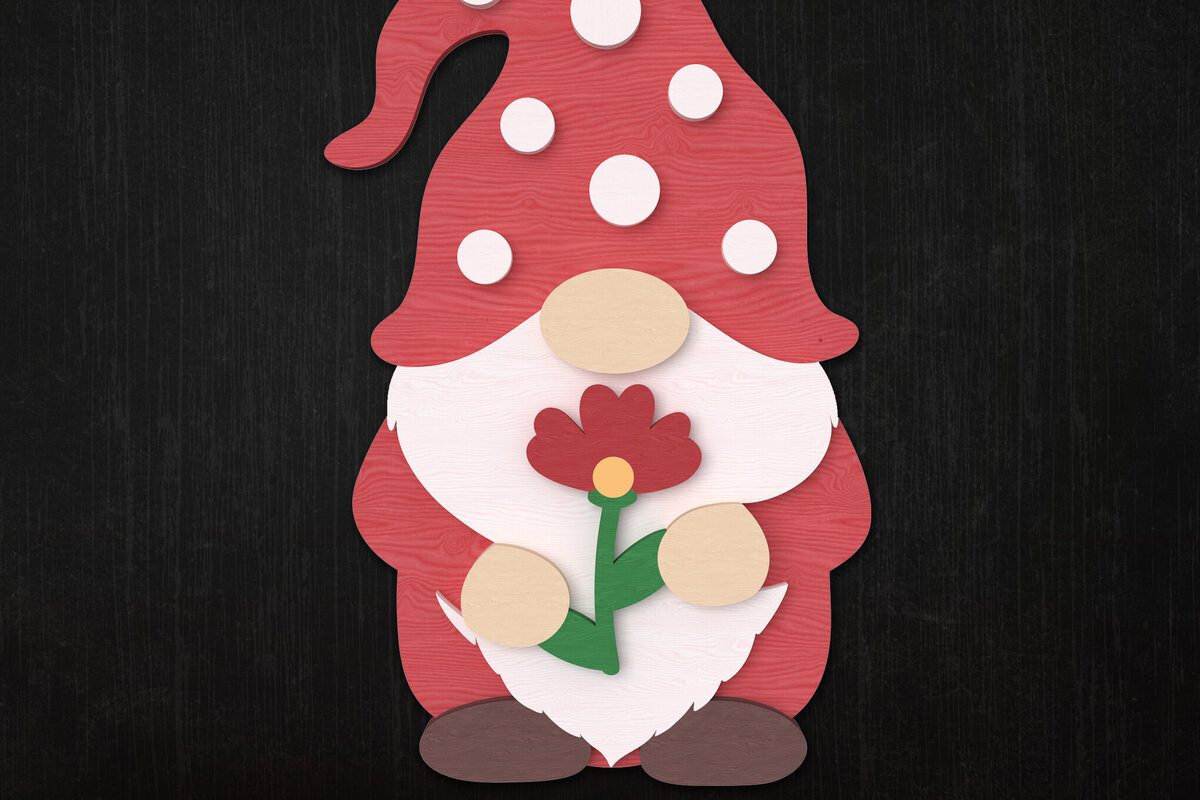 Σετ των 2 Intra απο ξύλο plywood 3mm-4mm πάχος – Valentine Gnome με λουλούδι Δίασταση  20x20 cm INTRAFABR-111422458