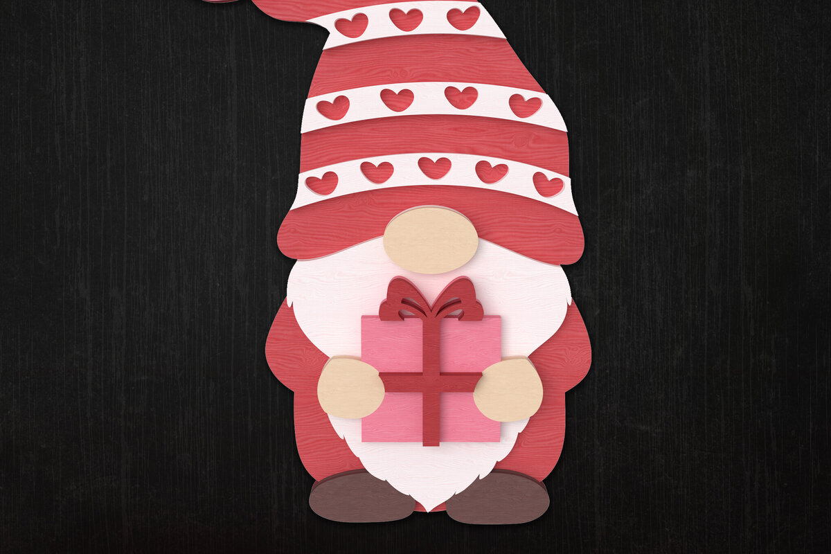 Σετ των 2 Intra απο ξύλο plywood 3mm-4mm πάχος – Valentine Gnome με κουτί δώρου Δίασταση  20x20 cm INTRAFABR-111422393