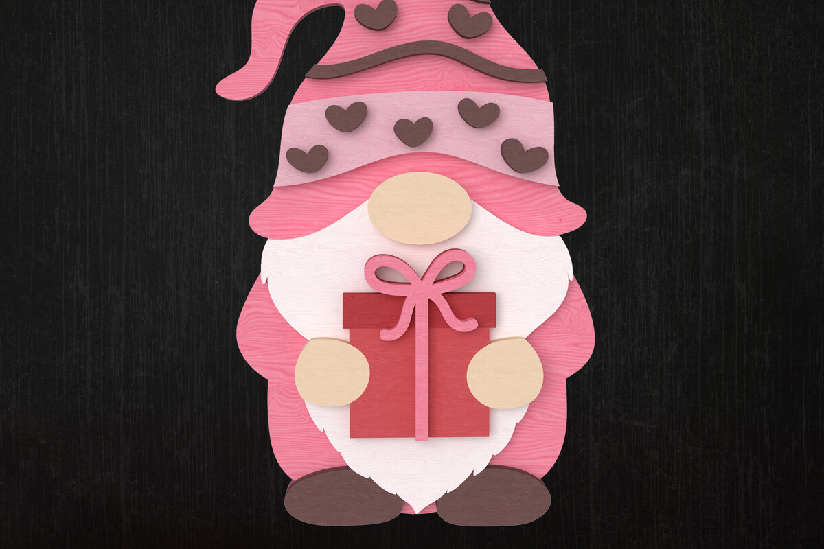 Σετ των 2 Intra απο ξύλο plywood 3mm-4mm πάχος – Valentine Gnome με κουτί δώρου Δίασταση  20x20 cm INTRAFABR-111422326