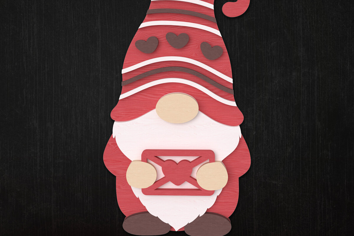 Σετ των 2 Intra απο ξύλο plywood 3mm-4mm πάχος – Valentine Gnome με ερωτικό γράμμα Δίασταση  20x20 cm INTRAFABR-111422195