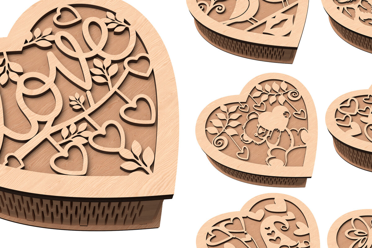 Σετ των 2 Intra απο ξύλο plywood 3mm-4mm πάχος – Πακέτο κοπής Laser Box Valentine Heart Box Δίασταση  20x20 cm INTRAFABR-113120186