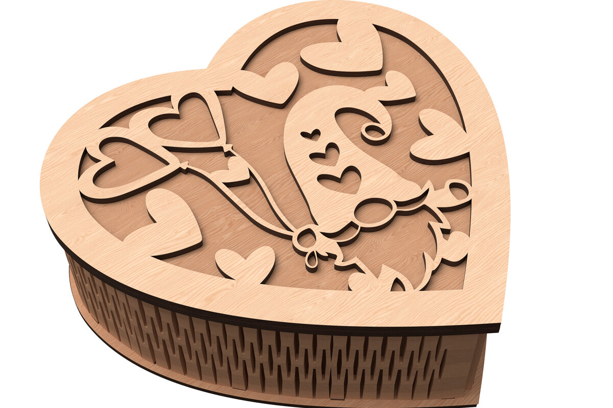 Σετ των 2 Intra απο ξύλο plywood 3mm-4mm πάχος – Valentine Heart Box Cut Laser Δίασταση  20x20 cm INTRAFABR-113117691