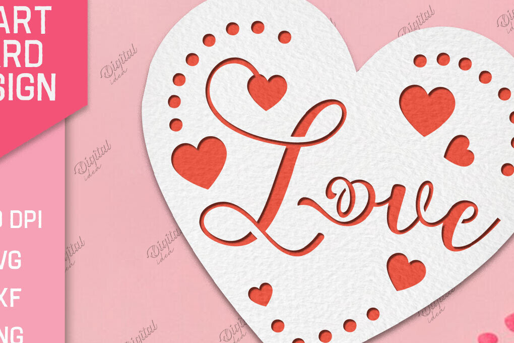 Σετ των 2 Intra απο ξύλο plywood 3mm-4mm πάχος – Valentine Heart Card Paper Cut Δίασταση  20x20 cm INTRAFABR-86711798