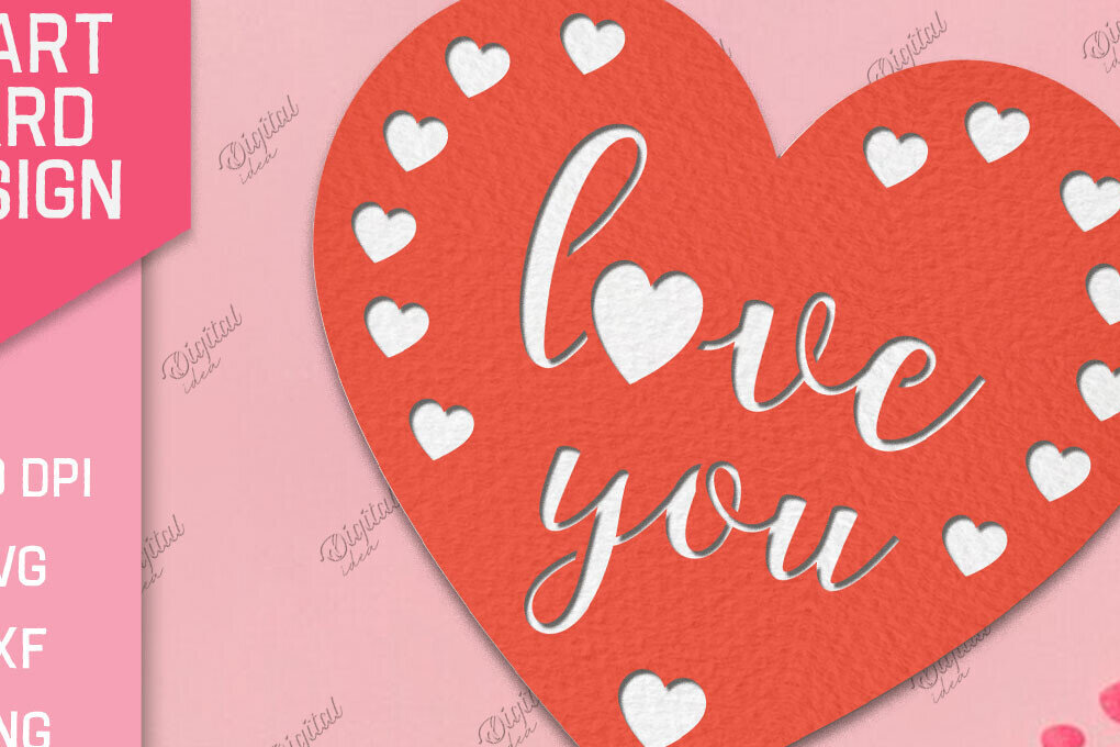 Σετ των 2 Intra απο ξύλο plywood 3mm-4mm πάχος – Valentine Heart Card Paper Cut Δίασταση  20x20 cm INTRAFABR-86711899