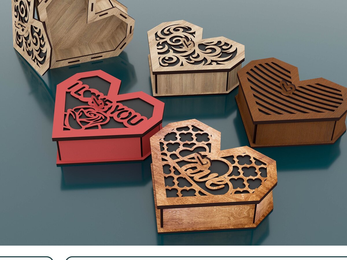 Σετ των 2 Intra απο ξύλο plywood 3mm-4mm πάχος – Κουτί δώρου Valentine Heart Δίασταση  20x20 cm INTRAFABR-57985434