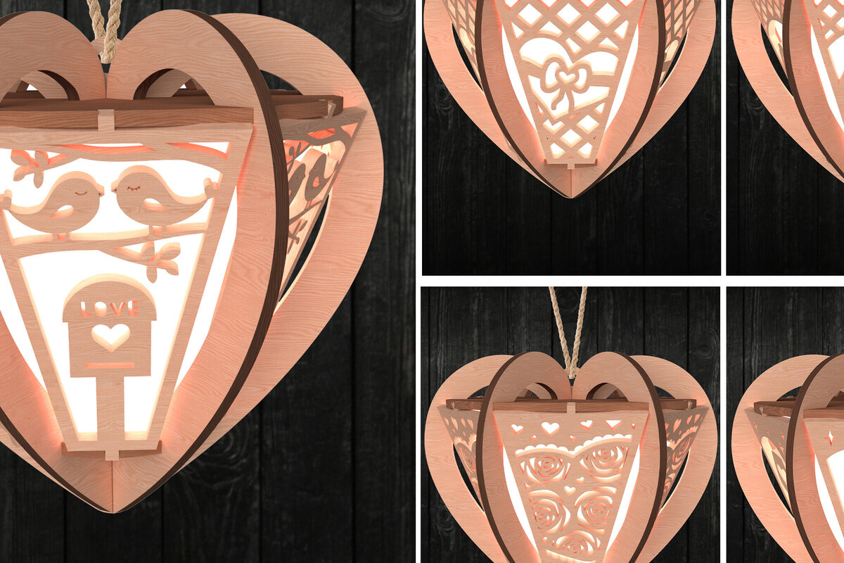 Σετ των 2 Intra απο ξύλο plywood 3mm-4mm πάχος – Πακέτο φαναριού καρδιάς Valentine Cut Laser Δίασταση  20x20 cm INTRAFABR-112203189
