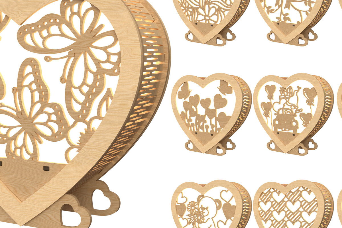 Σετ των 2 Intra απο ξύλο plywood 3mm-4mm πάχος – Πακέτο φαναριών καρδιών Valentine Δίασταση  20x20 cm INTRAFABR-113312442