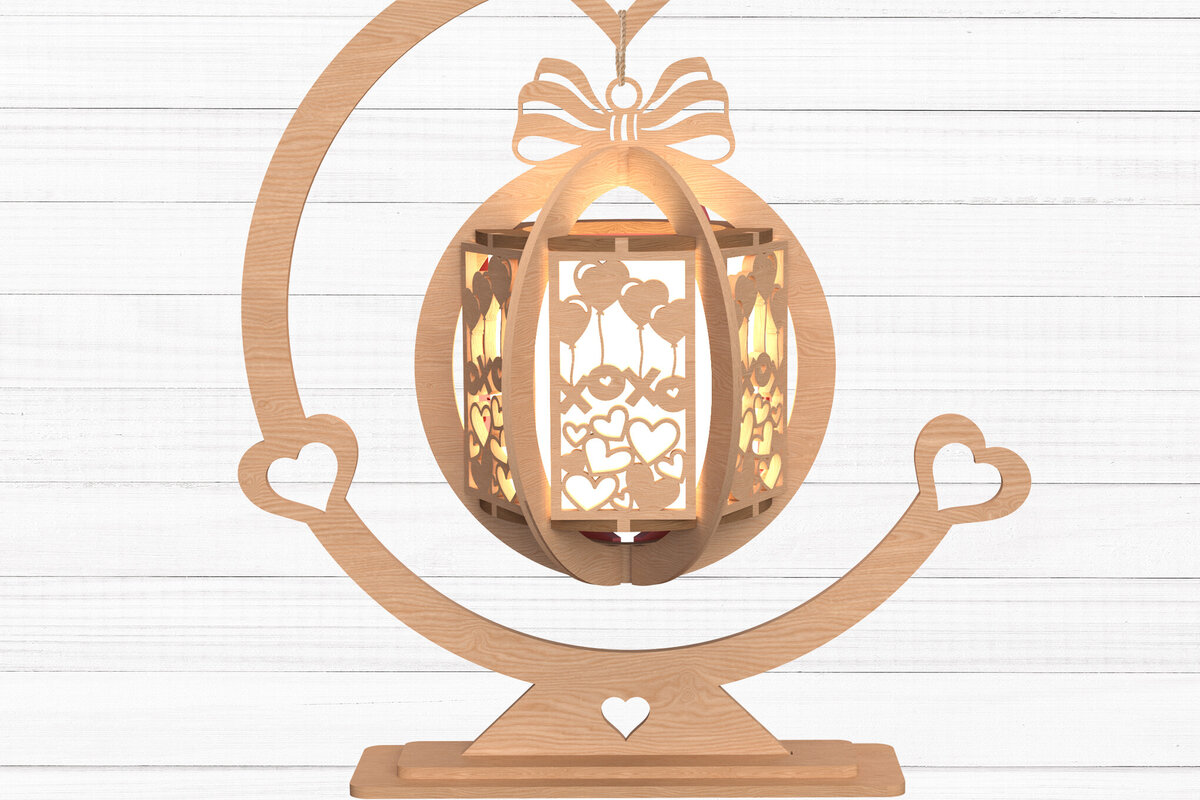 Σετ των 2 Intra απο ξύλο plywood 3mm-4mm πάχος – Valentine Heart Lantern Design Δίασταση  40x30 cm INTRAFABR-112747491