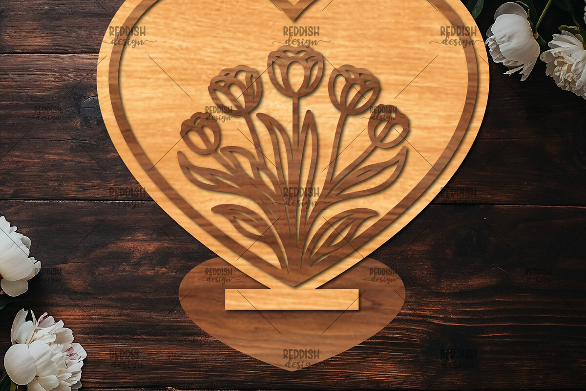 Σετ των 2 Intra απο ξύλο plywood 3mm-4mm πάχος – Βάση κοπής με λέιζερ καρδιάς Valentine Δίασταση  20x20 cm INTRAFABR-114392189
