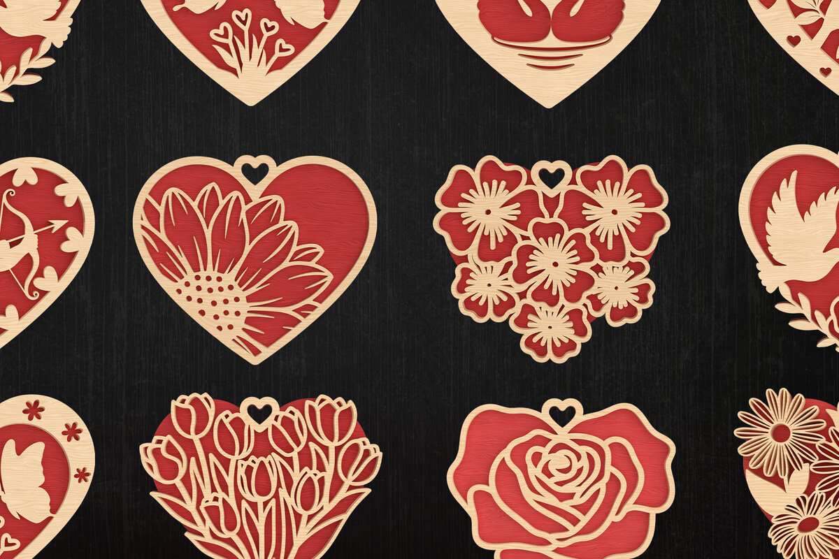 Σετ των 2 Intra απο ξύλο plywood 3mm-4mm πάχος – Valentine Heart Bundle Cut Laser Δίασταση  20x20 cm INTRAFABR-113314917