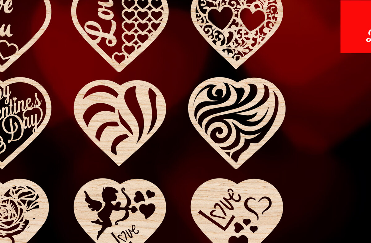 Σετ των 2 Intra απο ξύλο plywood 3mm-4mm πάχος – Πακέτο ετικετών καρδιάς Αγίου Βαλεντίνου / Laser Δίασταση  20x20 cm INTRAFABR-89625269